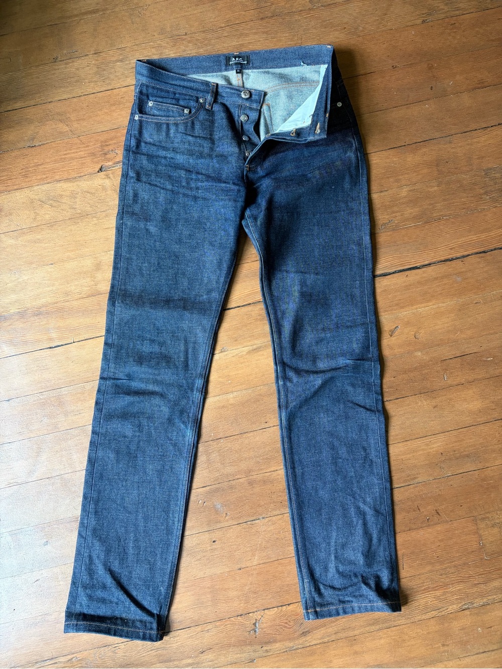 A.P.C. Women’s Straight Leg Indigo Jeans with Orange Stitching - Picture 2 of 2